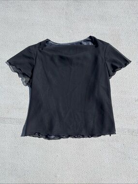 Black Boatneck Layered Short Sleeve Blouse